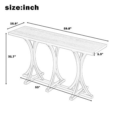 Trikiousd 59.8" Farmhouse Console Table Wooden Entryway Table with Oak Veneer Top & Curved Legs