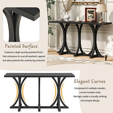 Trikiousd 59.8" Farmhouse Console Table Wooden Entryway Table with Oak Veneer Top & Curved Legs