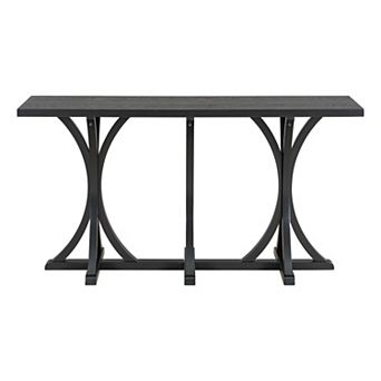 Trikiousd 59.8" Farmhouse Console Table Wooden Entryway Table with Oak Veneer Top & Curved Legs