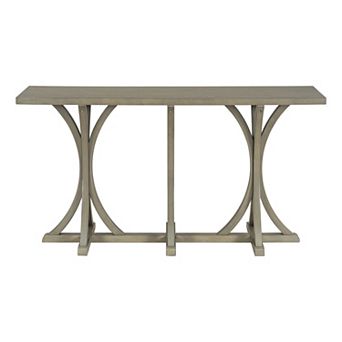 Trikiousd 59.8" Farmhouse Console Table Wooden Entryway Table with Oak Veneer Top & Curved Legs