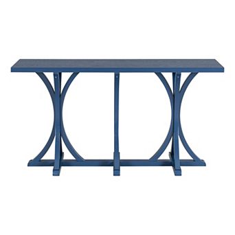 Trikiousd 59.8" Farmhouse Console Table Wooden Entryway Table with Oak Veneer Top & Curved Legs