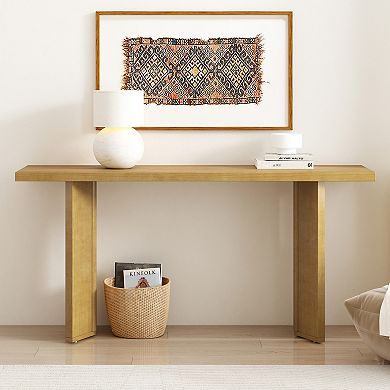 Trikiousd Modern Console Table with Pine Veneer & Geometric Legs