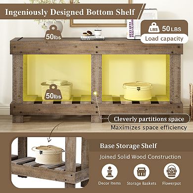 Trikiousd 62.9" Vintage Console Table Entryway Table with Solid Wood & Storage Shelf