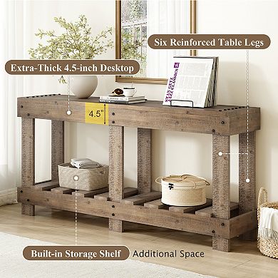 Trikiousd 62.9" Vintage Console Table Entryway Table with Solid Wood & Storage Shelf