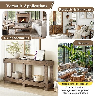 Trikiousd 62.9" Vintage Console Table Entryway Table with Solid Wood & Storage Shelf