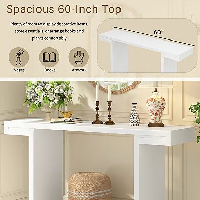 Trikiousd 60" Modern Console Table Stylish Entryway Table with Geometric Design & Adjustable Feet