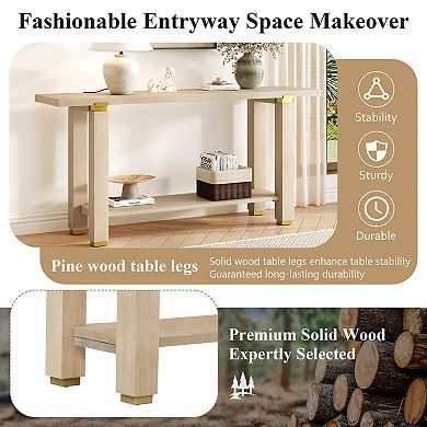 Trikiousd 62.9" Modern Minimalist Console Table Wood Entryway Sofa Table with Shelf & Metal Accents