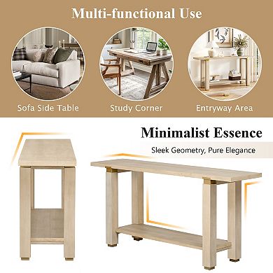 Trikiousd 62.9" Modern Minimalist Console Table Wood Entryway Sofa Table with Shelf & Metal Accents