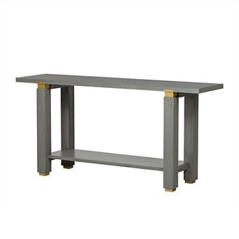 Trikiousd 62.9" Modern Minimalist Console Table Wood Entryway Sofa Table with Shelf & Metal Accents