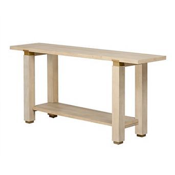 Trikiousd 62.9" Modern Minimalist Console Table Wood Entryway Sofa Table with Shelf & Metal Accents