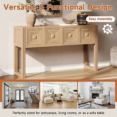 Trikiousd Geometric Carved Console Table Entryway Sofa Table with 3 Soft-Close Drawers & Fluted Leg