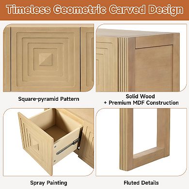 Trikiousd Geometric Carved Console Table Entryway Sofa Table with 3 Soft-Close Drawers & Fluted Leg