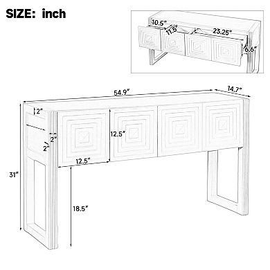 Trikiousd Geometric Carved Console Table Entryway Sofa Table with 3 Soft-Close Drawers & Fluted Leg