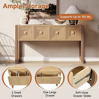 Trikiousd Geometric Carved Console Table Entryway Sofa Table with 3 Soft-Close Drawers & Fluted Leg