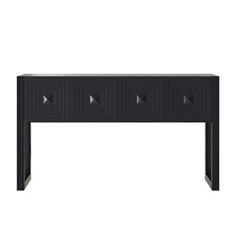 Trikiousd Geometric Carved Console Table Entryway Sofa Table with 3 Soft-Close Drawers & Fluted Leg