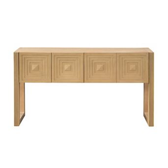 Trikiousd Geometric Carved Console Table Entryway Sofa Table with 3 Soft-Close Drawers & Fluted Leg