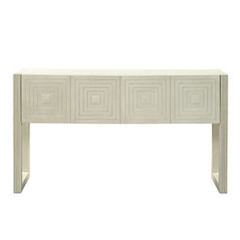 Trikiousd Geometric Carved Console Table Entryway Sofa Table with 3 Soft-Close Drawers & Fluted Leg
