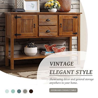 Trikiousd 46" Retro Solid Wood Console Table Sideboard Cabinet with 2 Drawers & Storage