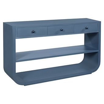 Trikiousd Modern Curved Console Table Entryway Table with 3 Drawers & Open Shelves