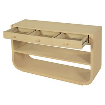 Trikiousd Modern Curved Console Table Entryway Table with 3 Drawers & Open Shelves