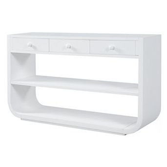 Trikiousd Modern Curved Console Table Entryway Table with 3 Drawers & Open Shelves