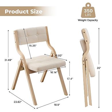 2-pack Folding Dining Chairs Padded Foldable Wooden Tufted Beige For Kitchen Wedding Party Indoor