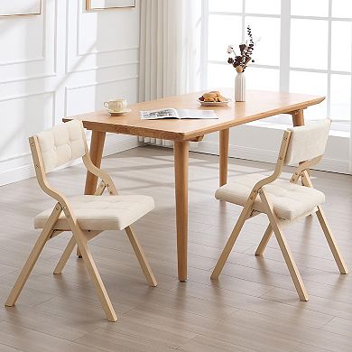 2-pack Folding Dining Chairs Padded Foldable Wooden Tufted Beige For Kitchen Wedding Party Indoor