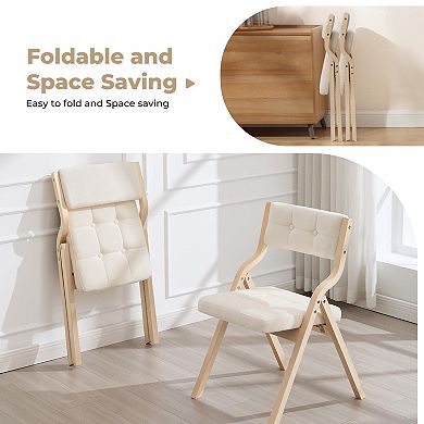 2-pack Folding Dining Chairs Padded Foldable Wooden Tufted Beige For Kitchen Wedding Party Indoor