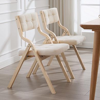 2-pack Folding Dining Chairs Padded Foldable Wooden Tufted Beige For Kitchen Wedding Party Indoor