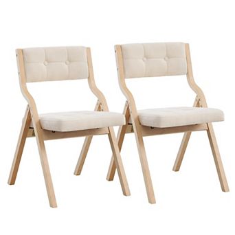 2-pack Folding Dining Chairs Padded Foldable Wooden Tufted Beige For Kitchen Wedding Party Indoor