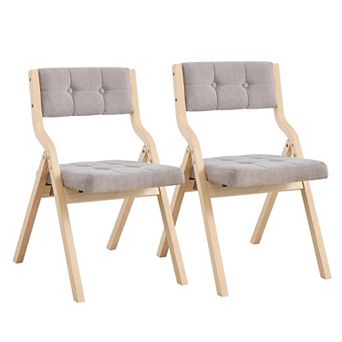 2-pack Folding Dining Chairs Padded Foldable Wooden Tufted Beige For Kitchen Wedding Party Indoor