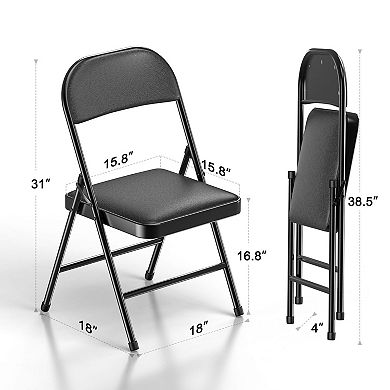 4 Pack Folding Chairs Padded Cushion Metal Frame Indoor Outdoor