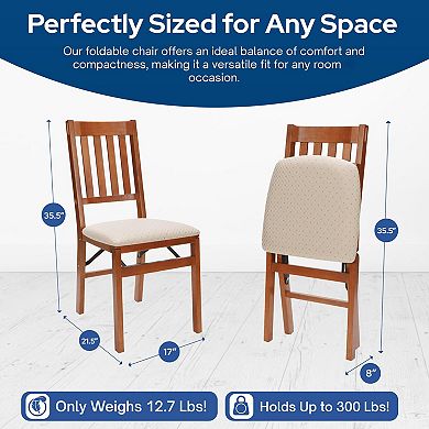Arts And Crafts Wooden Folding Chairs Set Of 2 Padded Seats No Assembly Steel Mechanism Space-saving