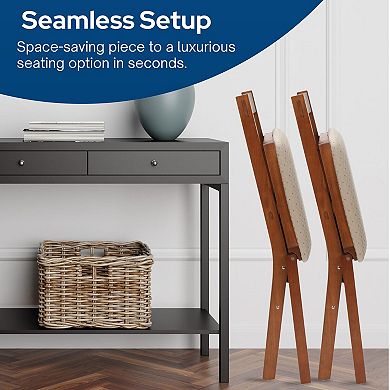 Arts And Crafts Wooden Folding Chairs Set Of 2 Padded Seats No Assembly Steel Mechanism Space-saving