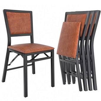 Folding Chairs Set of 4 with Cushions Foldable Padded Seats Heavy Duty Metal Frame Home Space Saving