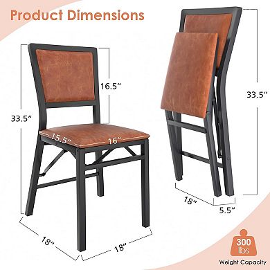 Folding Chairs Set of 4 with Cushions Foldable Padded Seats Heavy Duty Metal Frame Home Space Saving