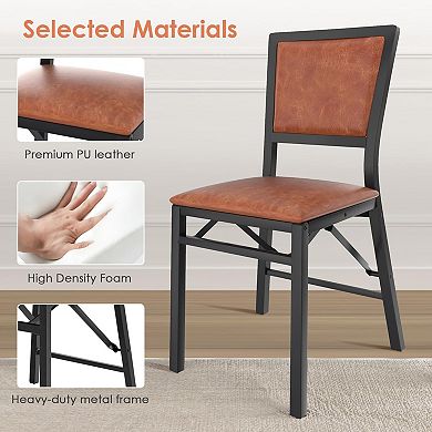 Folding Chairs Set of 4 with Cushions Foldable Padded Seats Heavy Duty Metal Frame Home Space Saving