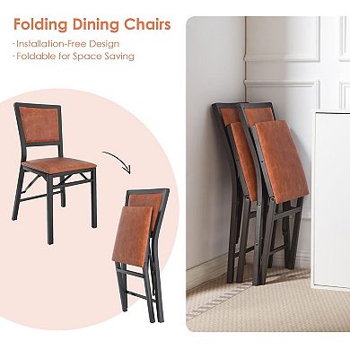 Folding Chairs Set of 4 with Cushions Foldable Padded Seats Heavy Duty Metal Frame Home Space Saving