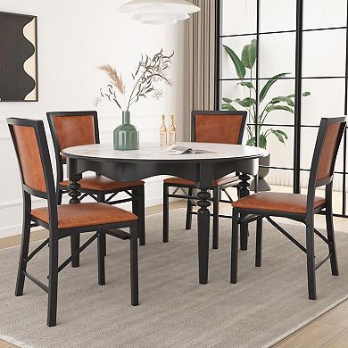 Folding Chairs Set of 4 with Cushions Foldable Padded Seats Heavy Duty Metal Frame Home Space Saving