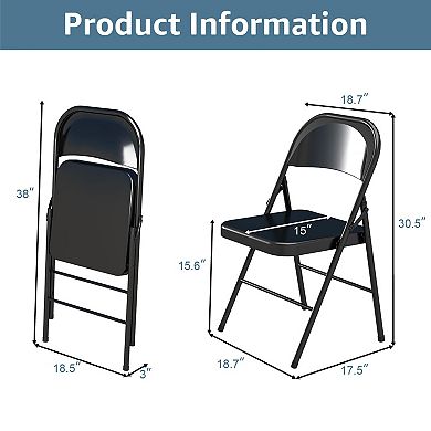 Folding Chairs Set of 4 All Steel Frame Double Hinged Multipurpose Indoor Outdoor