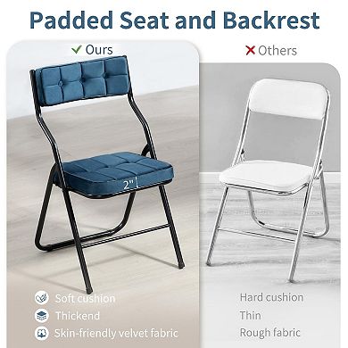 Padded Folding Chairs 4 Pack Foldable Upholstered Portable Assembled Steel Frame Comfortable