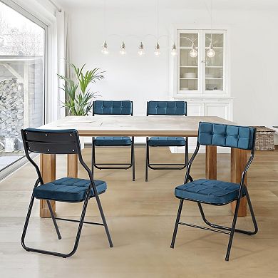 Padded Folding Chairs 4 Pack Foldable Upholstered Portable Assembled Steel Frame Comfortable