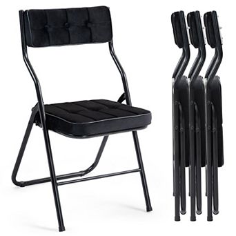 Padded Folding Chairs 4 Pack Foldable Upholstered Portable Assembled Steel Frame Comfortable