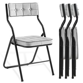 Padded Folding Chairs 4 Pack Foldable Upholstered Portable Assembled Steel Frame Comfortable
