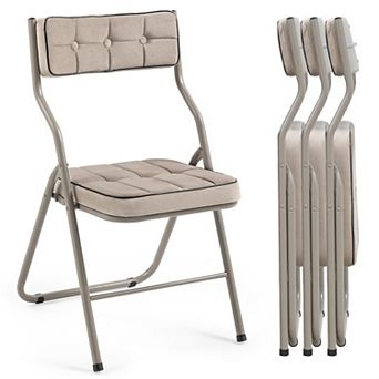 Padded Folding Chairs 4 Pack Foldable Upholstered Portable Assembled Steel Frame Comfortable