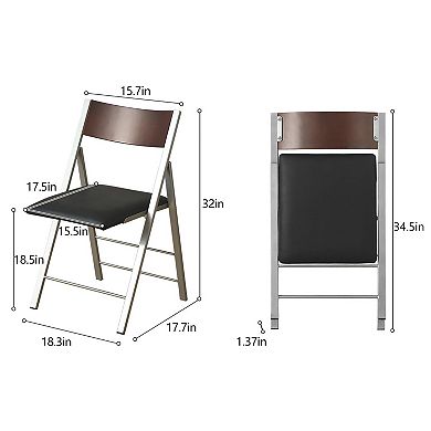 Folding Chairs 2 Pack Heavy Duty Steel Frame Waterproof Leather Indoor Outdoor Comfortable