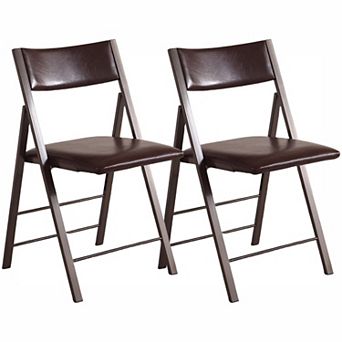 Folding Chairs 2 Pack Heavy Duty Steel Frame Waterproof Leather Indoor Outdoor Comfortable