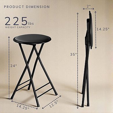 Folding Bar Stool 24-inch 225lb Capacity Portable Indoor Padded Steel