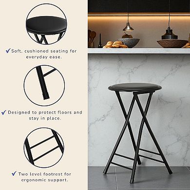 Folding Bar Stool 24-inch 225lb Capacity Portable Indoor Padded Steel