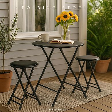 Folding Bar Stool 24-inch 225lb Capacity Portable Indoor Padded Steel